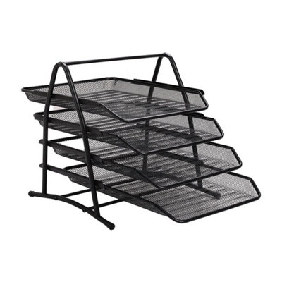  - 4 Tier Office Filing Trays Letter Rack Desk Organiser Paper Document Mesh Holder