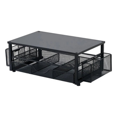  - Black  Steel Top Desktop Printer Monitor Stand Riser Organiser Rack W/ Storage Mesh Basket Holder
