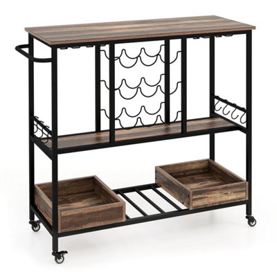  - Wheeled 3 Tier Bar Cart Glass Wine Bottle Storage Racks