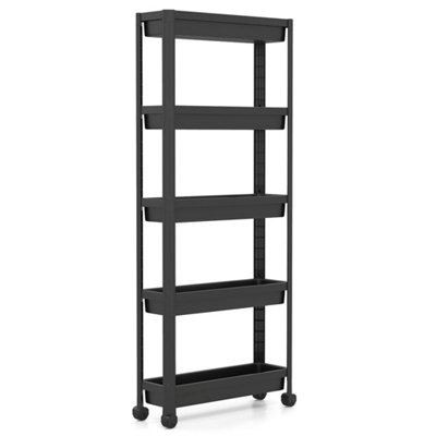  - 5 Tier Slim Wheeled Storage Cart Space Saving Mobile Organiser