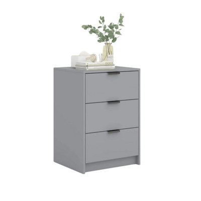  - Grey Oak 3 Drawer Bedside Cabinet Metal Runners Night Stand