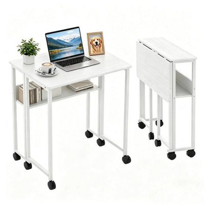  - White 360 Rolling Folding Compact Computer Desk Space Saving