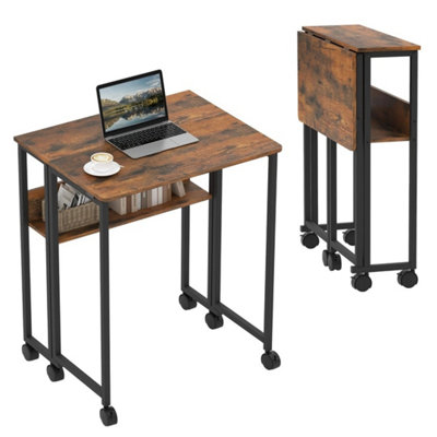  - Rustic Brown 360 Rolling Folding Compact Computer Desk Space Saving