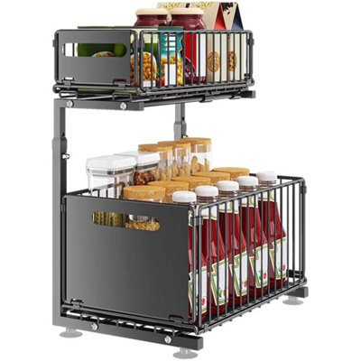  - 2Tier Pull Out Under Sink Storage Organiser Kitchen Spice Rack 1Set