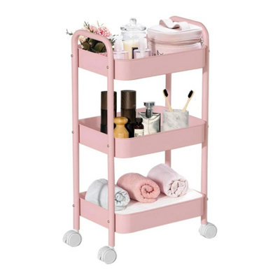  - Pink 3 Tier Rolling Utility Cart With Casters