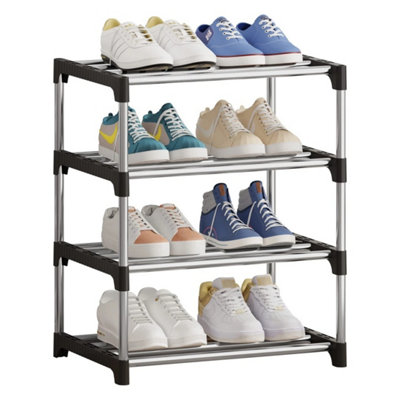  - Black 4 Tier Stackable Small Shoe Rack