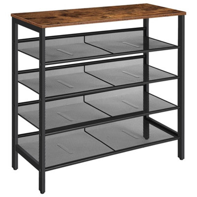  - Rustic Brown 5 Tier Shoe Storage Organiser Shelf 75X30X85Cm