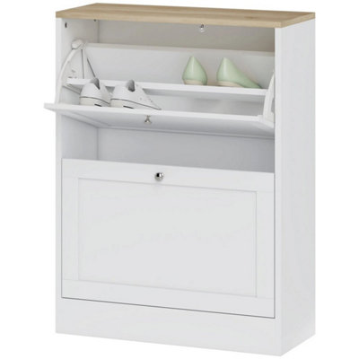  - 2 Flip Drawer Narrow Shoe Cabinet With Adjustable ShelvesWhite