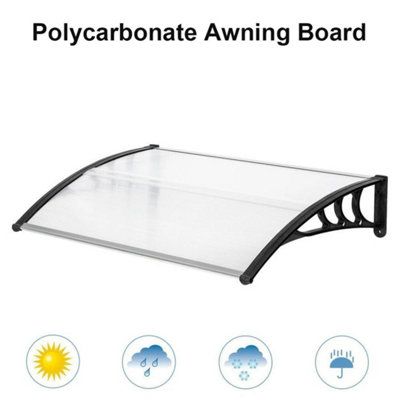  - Door Canopy Awning Outdoor Window Rain Shelter Cover For Door Porch 120X80Cm  Black