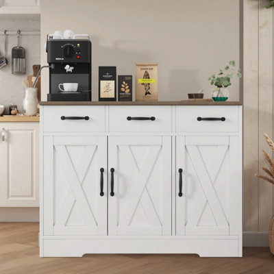  - Wooden Sideboard Storage Cupboard With 3 Drawers  3 Doors