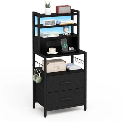  - Black Bedside Table Charging Station Led Drawers