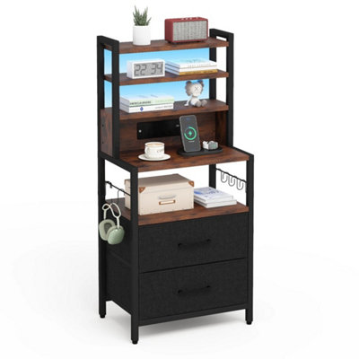  - Brown Bedside Table Charging Station Led Drawers