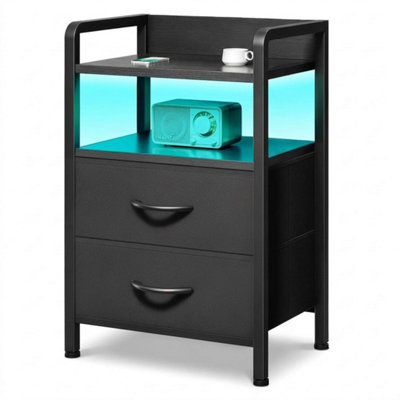  - Black 2 Drawer Wooden Bedroom Bedside Cabinet Nightstand Side Table