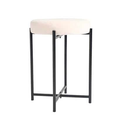  - Boucle Round Stool Upholstered Makeup Vanity Padded Seat
