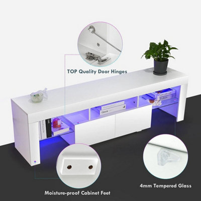  - 160Cm Large Tv Unit Tv Stand Cabinet Sideboard With Rgb Led Lights Living