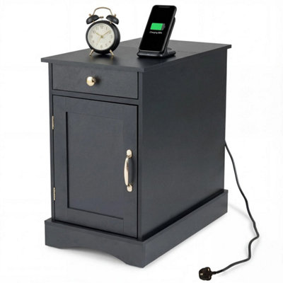  - Station Narrow Nightstand Bedside Table End Table With Charging