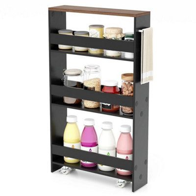  - 4-Tier Narrow Kitchen Storage Trolley 13Cm Slim Bathroom Slide-Out Utility Cart