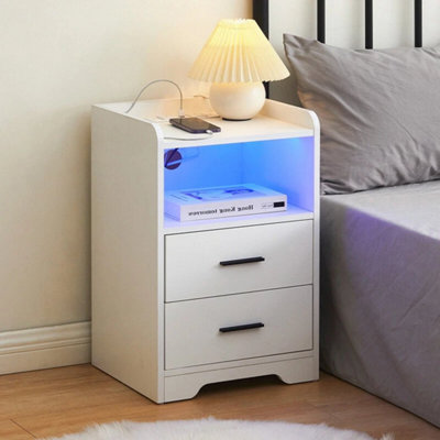  - Led Light Bedside Table Nightstand 2 Drawers