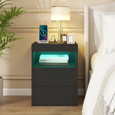  - Modern Led Bedside Table 3 Drawers Storage Nightstand