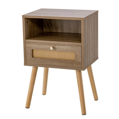  - Natural Rattan Nightstand Drawer Open Shelf Boho End Table