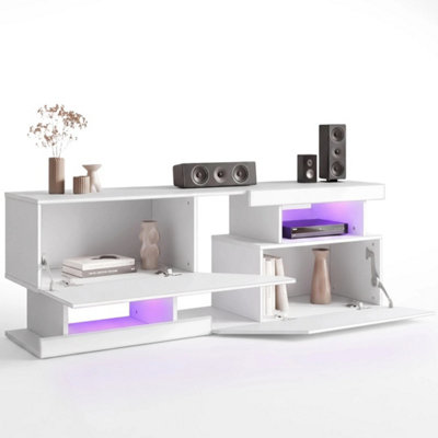  - White 140Cm Tv Cabinet With Led Lights Entertainment Centre Tv Stand