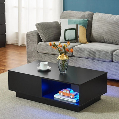  - Black Coffee Table Storage Drawer Shelf Led