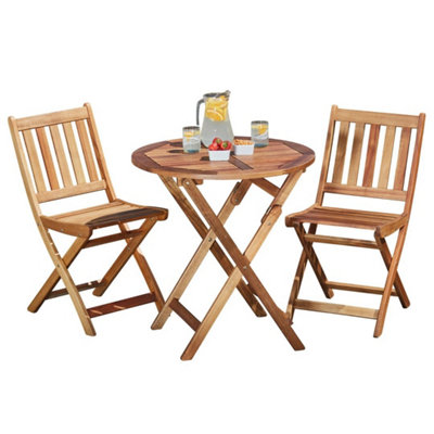  - Wooden Bistro Furniture Set Outdoor Folding Patio Table And 2 Chairs