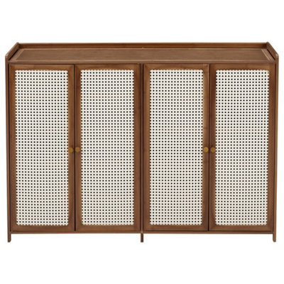  - 4 Doors Rattan Wooden Shoe Storage Cabinet Cupboard Footwear Stand Rack Unit