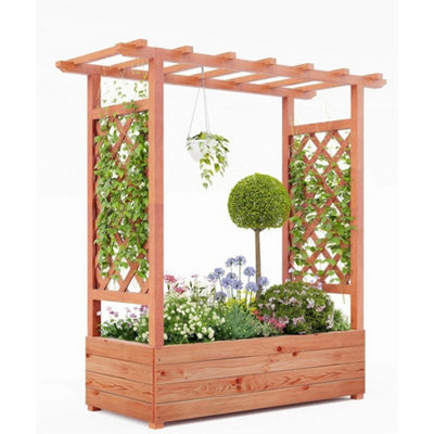  - Elevated Wooden Garden Bed With Trellis 45In Planter Box