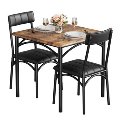  - 3 Pcs Dining Table Set Kitchen Table With 2 Upholstered  Black