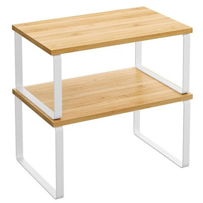  - Kitchen Counter Cupboard Shelf Organiser Set Of 2 Bamboo Shelves Spice Rack