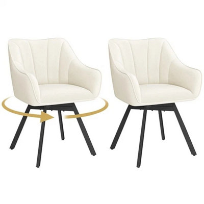  - 2 Beige Velvet Swivel Dining Chairs