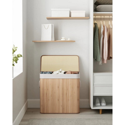  - Laundry Hamper Basket With 3 Sections 150L Foldable Natural