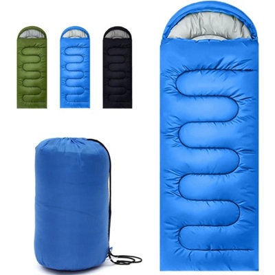 Blue 4 Season Single Sleeping Bag Waterproof Outdoor Camping Hiking Zip Envelope Bags from B&Q