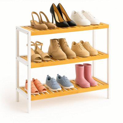 B&Q Natural Bamboon Shelves And White Fream 3 Tier Shoe Rack Bamboo Wooden Shoe Storage Shelf Holds 12 Pairs