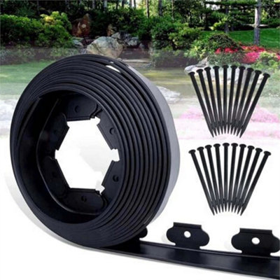 Black Metre Flexible Garden Border Grass Lawn Path Edging With Plastic Pegs from B&Q
