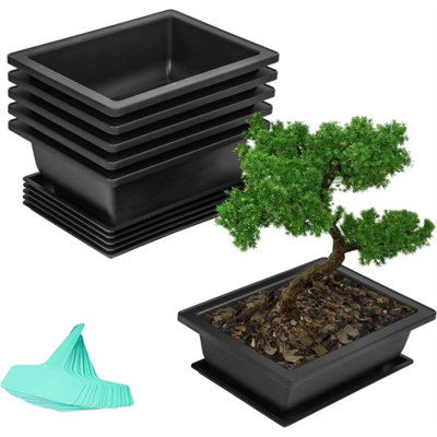 Bonsai Training Pots And Humidity Trays (6 Pack)16.5 X 22.5Cm Durable Plastic from B&Q