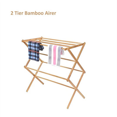 2 Tier Classic Bamboo Wooden Vintage Traditional Folding Clothes from B&Q