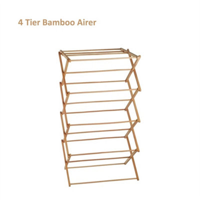 4 Tier Classic Bamboo Wooden Vintage Traditional Folding Clothes from B&Q