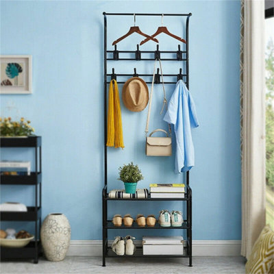 Black Entryway Hallway Coat Hanger Hooks Stand & Shoe Bench Storage Display Rack Unit from B&Q
