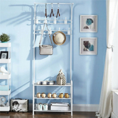 White Entryway Hallway Coat Hanger Hooks Stand & Shoe Bench Storage Display Rack Unit from B&Q