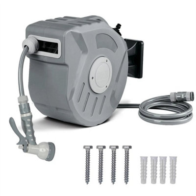 20M Garden Patio Hose Reel 180 Swivel Wall Mounted Retractable Auto Rewind Pipe from B&Q