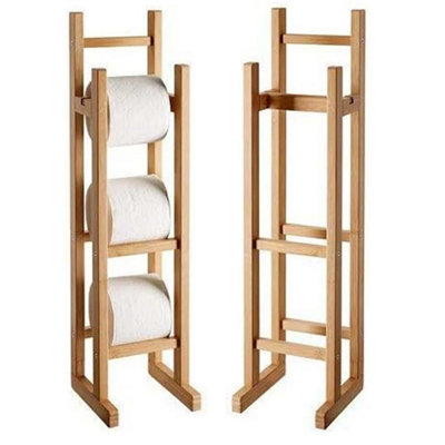 Bamboo Wooden Free Standing Toilet Roll Storage Holder Stand Classic Finish Home from B&Q