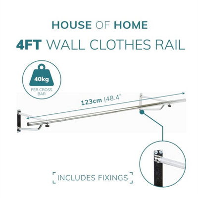 Clothes Rail Wall Mounted Garment Clothing Hanging Wardrobe Rack Chrome 4Ft from B&Q