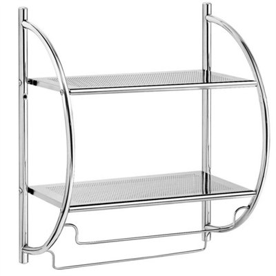 2 Tier Wall Mounted Bathroom Shelf Unit Towel Rail Rack Storage Shelf Chrome from B&Q