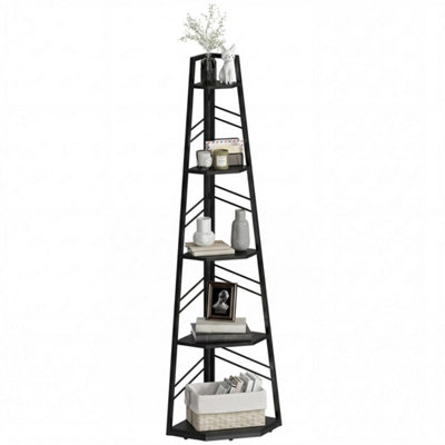 5 Tier Corner BookcaseFloor Standing Shelving UnitBlack from B&Q