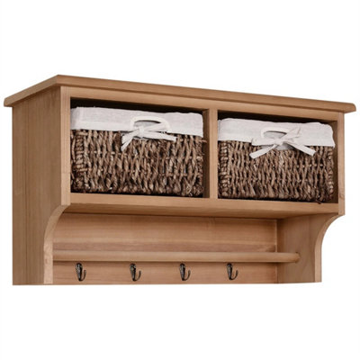 Entryway Coat Rack Wall Mounted Shelf Hooks 2 Baskets Brown from B&Q