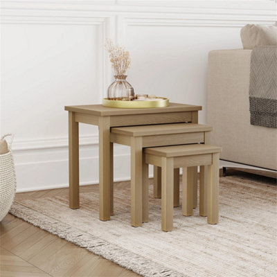Set Of 3 Nest Of Tables Nesting Coffee Side End Wooden Nest Furniture Oak Veneer