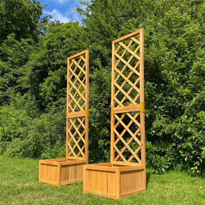  - 2 X Wooden Trellis Planter Garden Climbing Plant Support Flowerpot Box