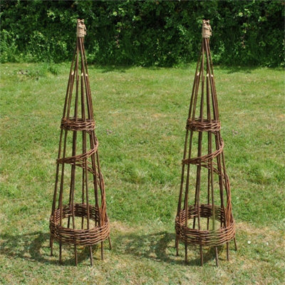 2 Willow Garden Obelisk Wooden Spiral 1.15M Climbing Plant Support Frame from B&Q